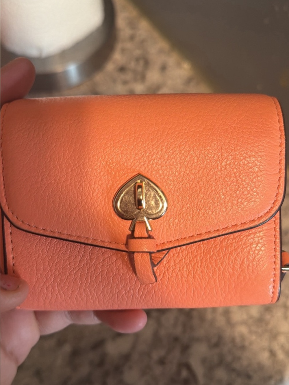 Peach Leather Crossbody Wallet with Gold Turn-Lock